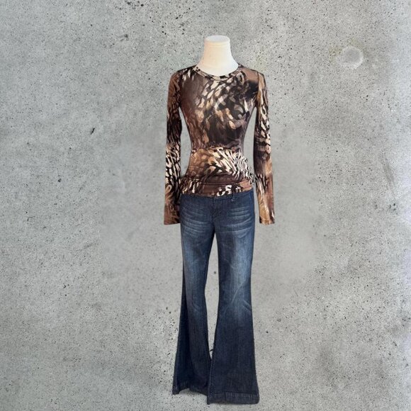 vintage micromesh animal print long sleeve top - Picture 6 of 8